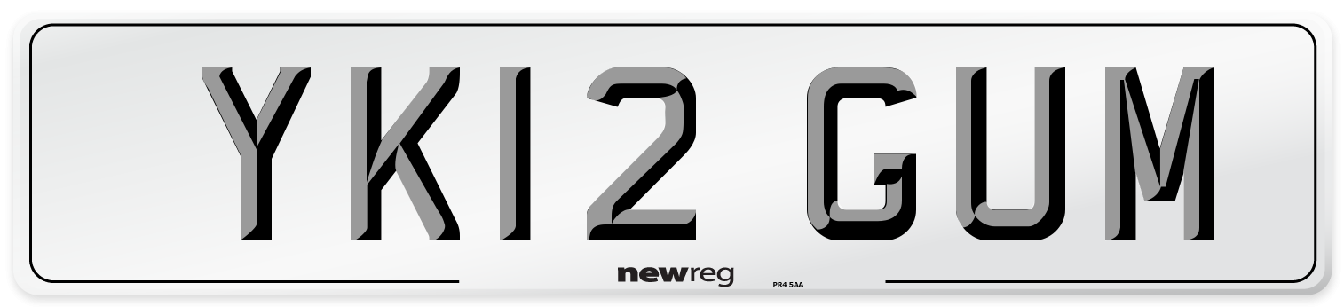 YK12 GUM Number Plate from New Reg